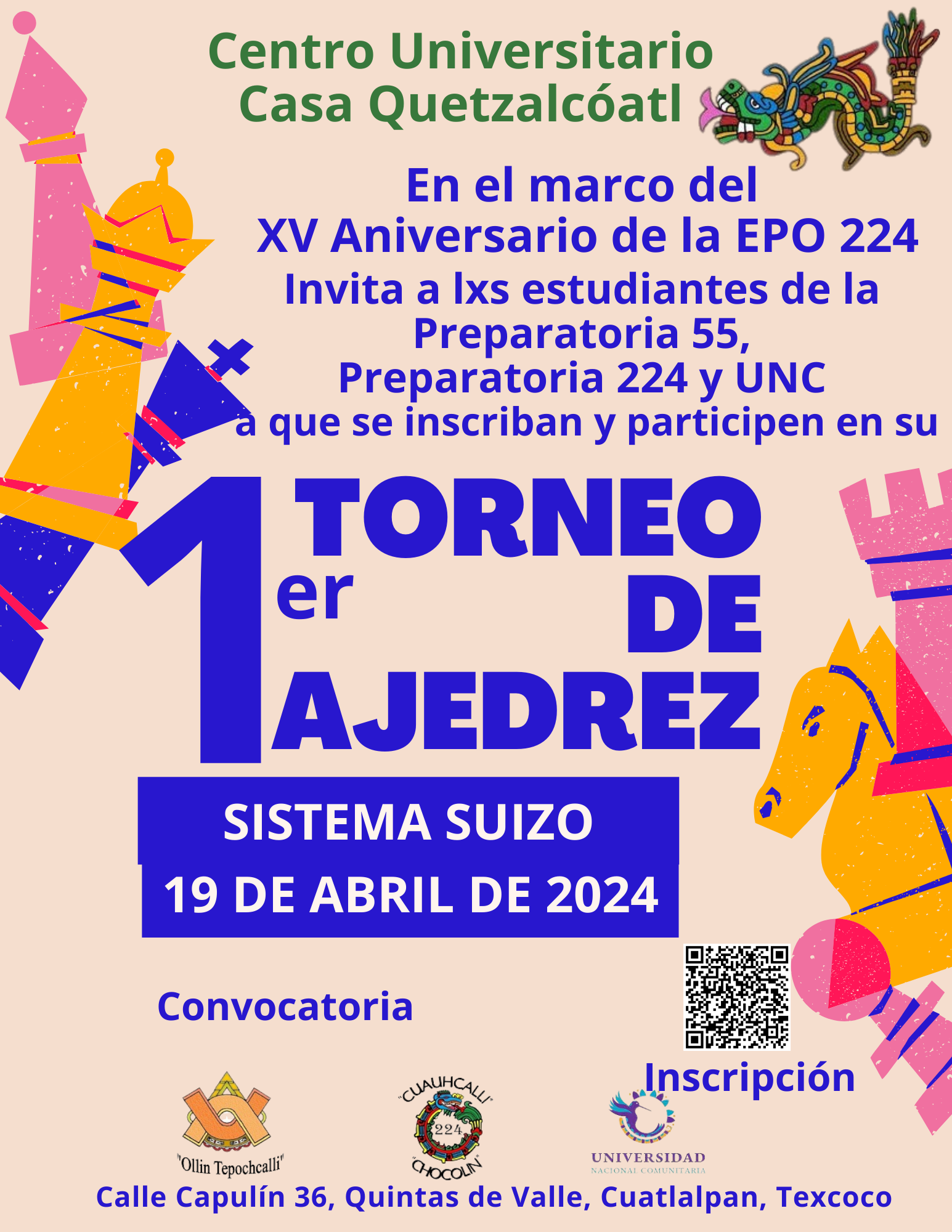 Centro Universitario Casa Quetzalcóatl invita a torneo de Ajedrez